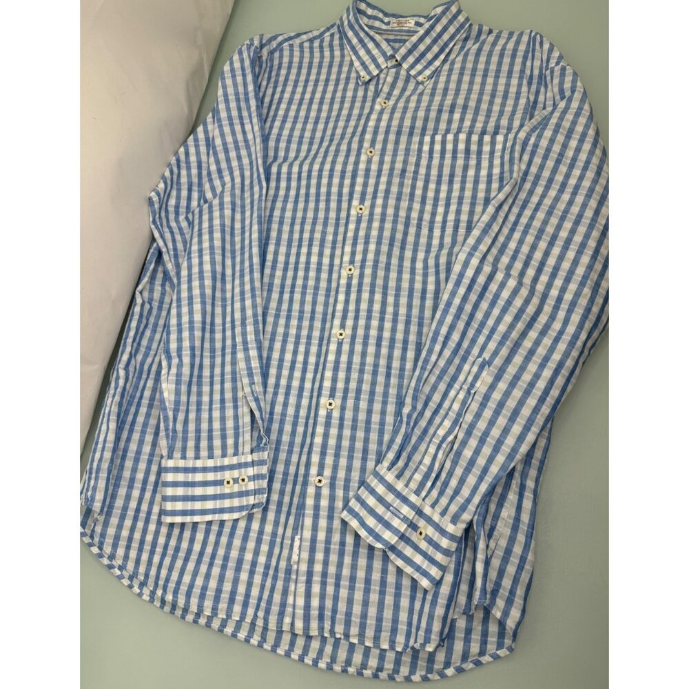 Peter Millar Men Shirt Large L Linen Cotton Blend Button Up Long Sleeve Blue - Picture 1 of 8